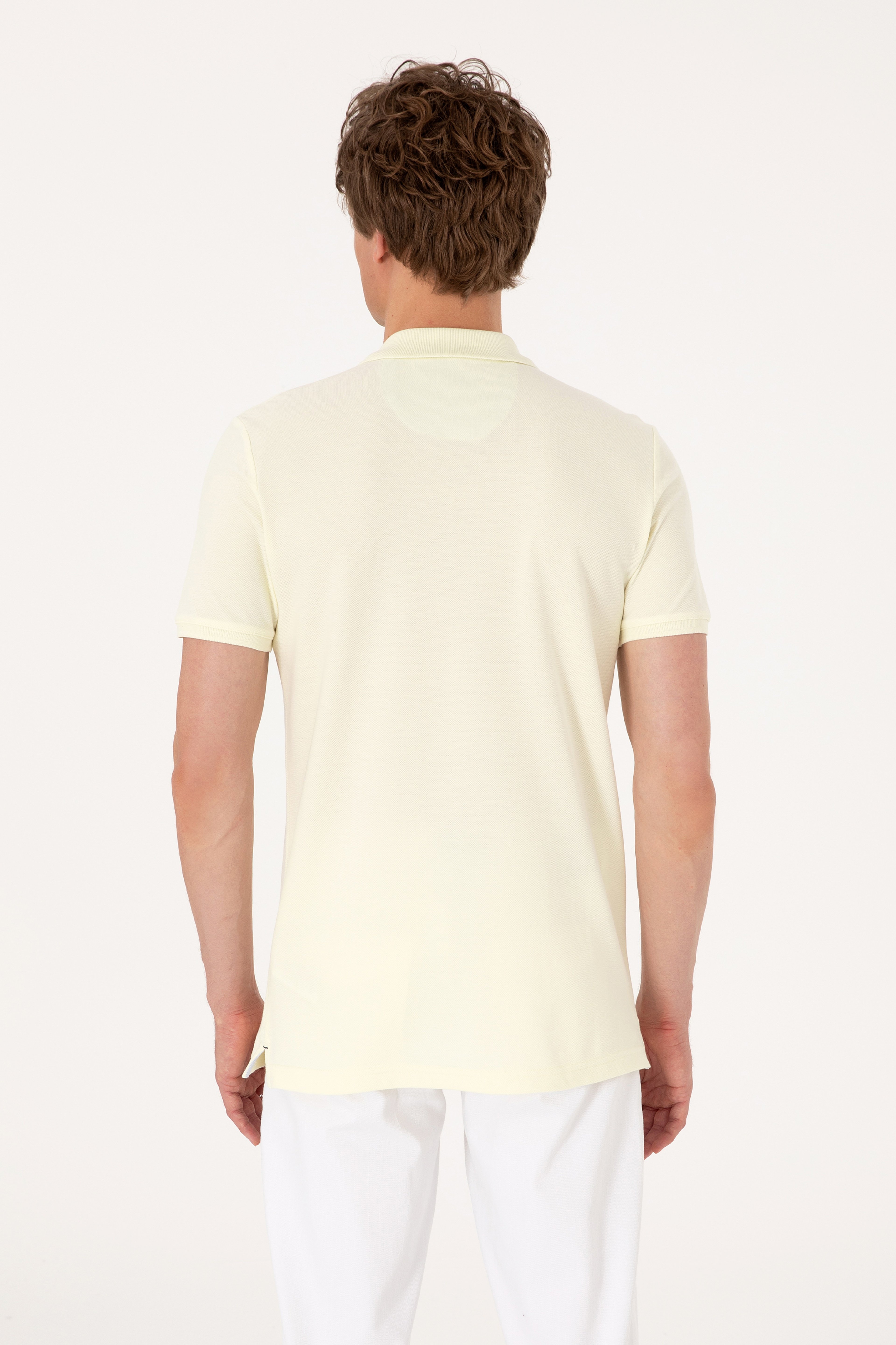 Erkek Slim Fit Polo Yaka Limon Basic Tişört