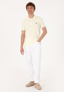 Erkek Slim Fit Polo Yaka Limon Basic Tişört - 50310669106