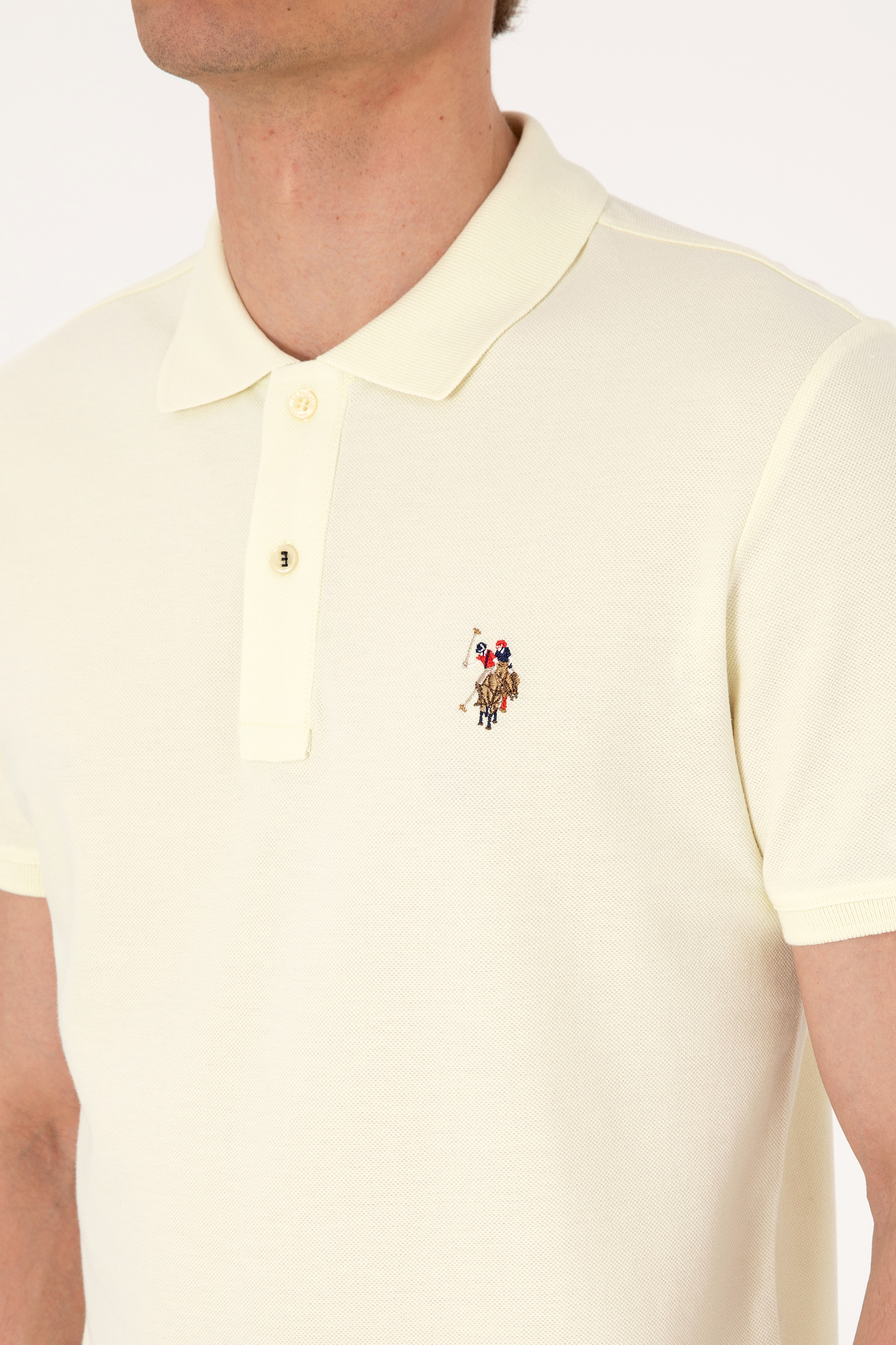 Erkek Slim Fit Polo Yaka Limon Basic Tişört - Image 7