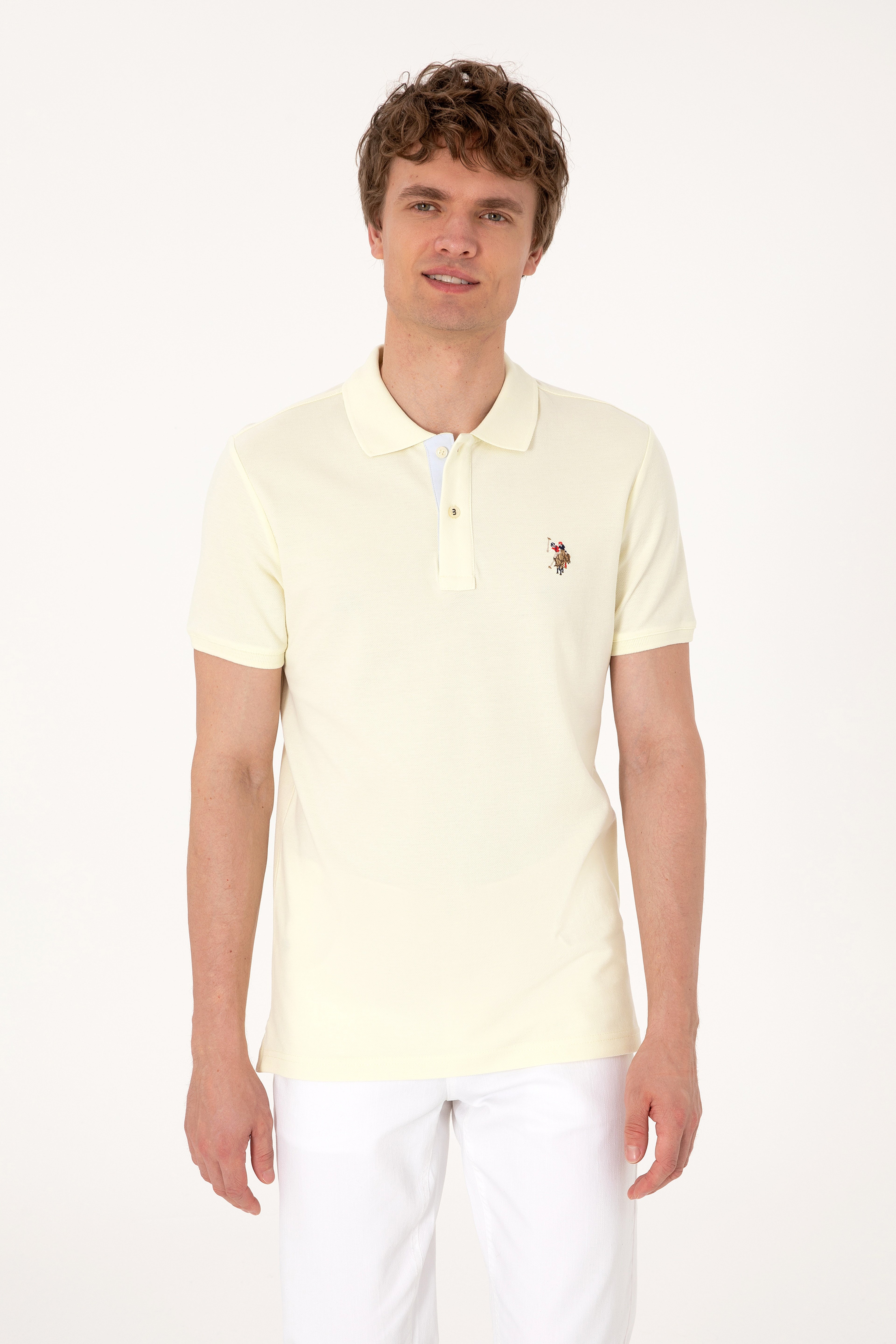 Erkek Slim Fit Polo Yaka Limon Basic Tişört - Image 3