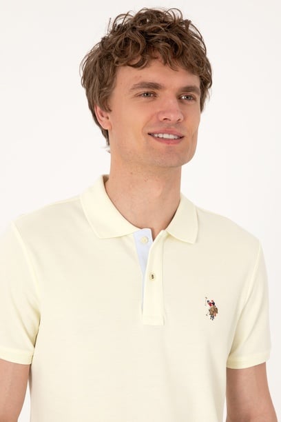 Erkek Slim Fit Polo Yaka Limon Basic Tişört