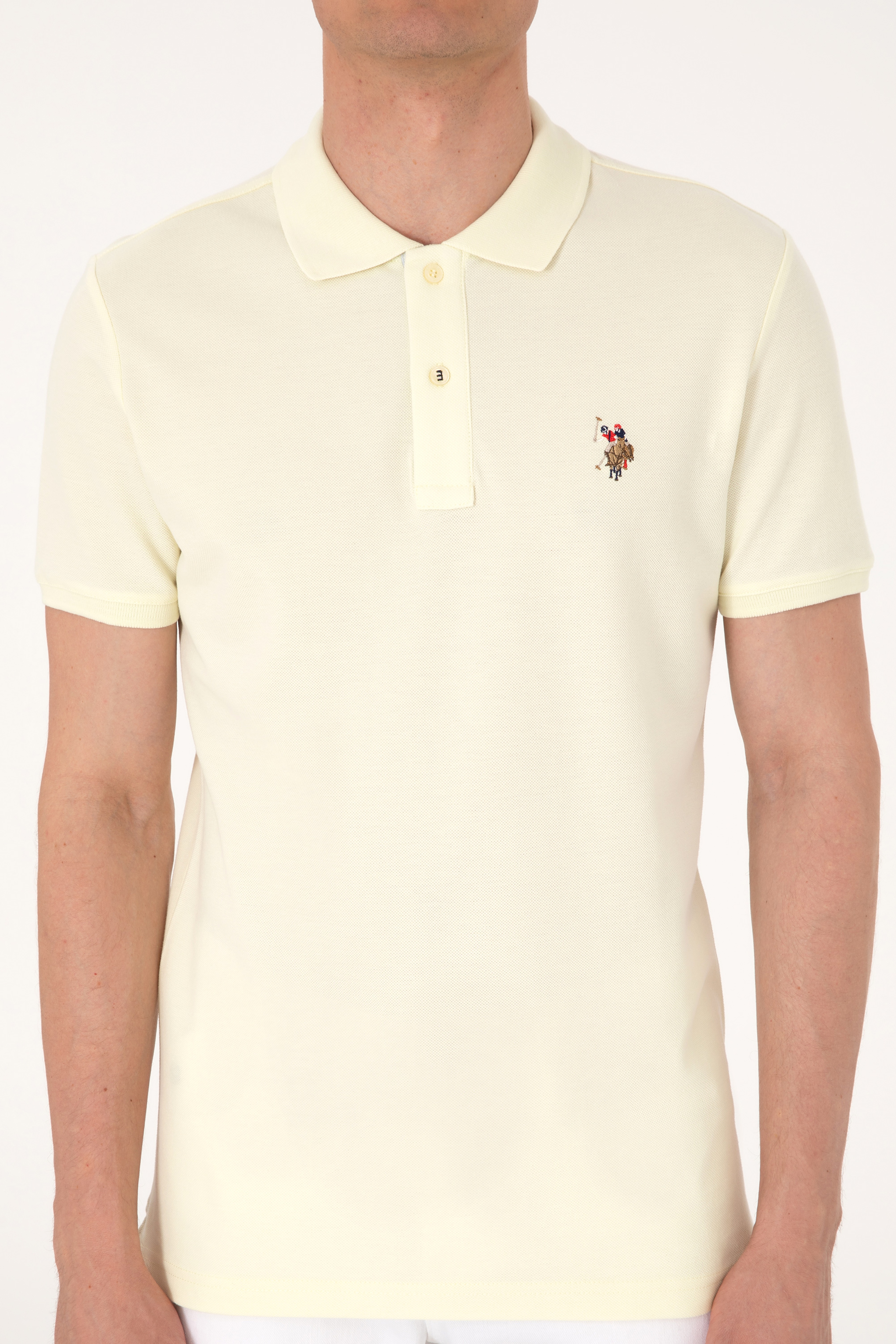 Erkek Slim Fit Polo Yaka Limon Basic Tişört - Image 6