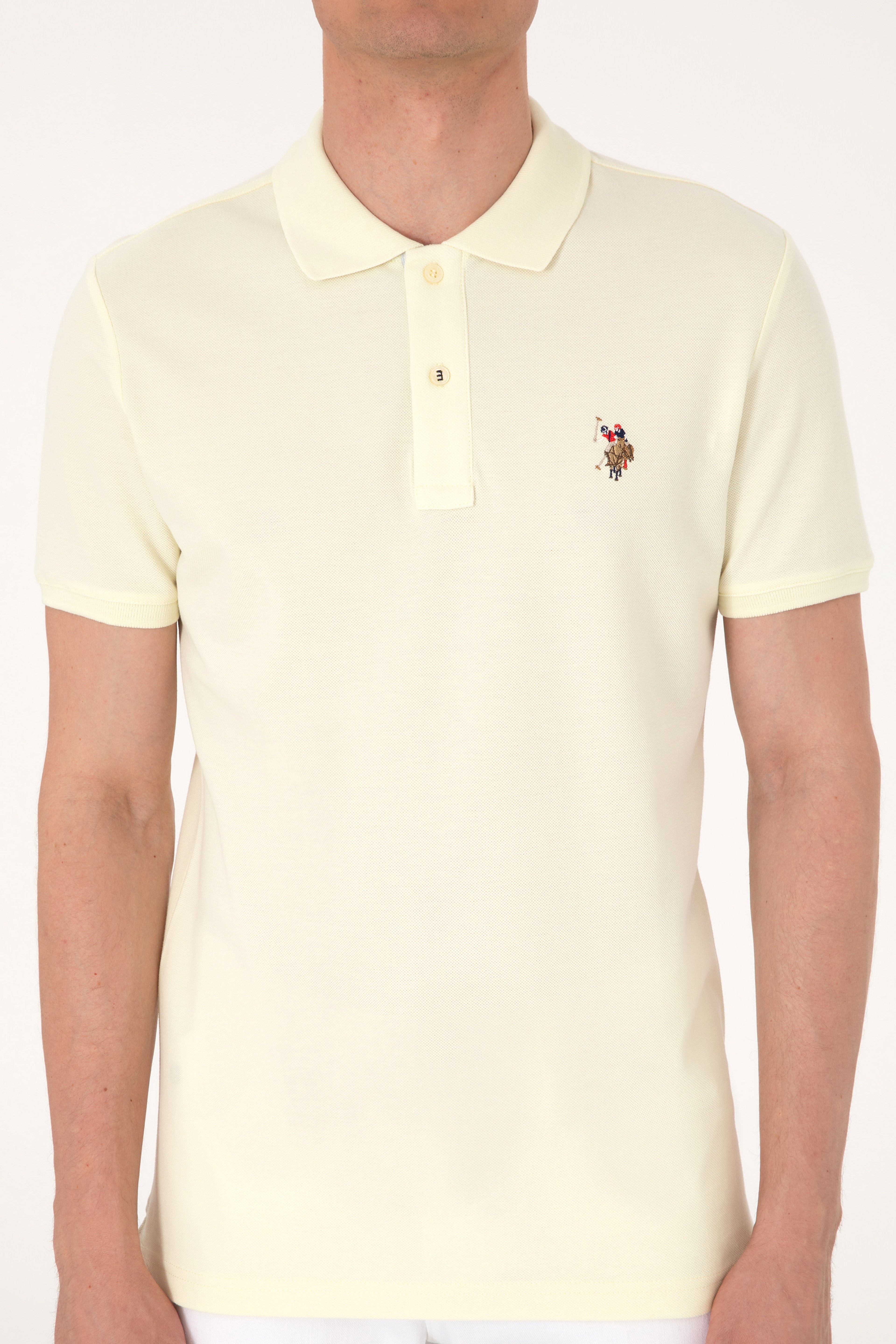 Erkek Slim Fit Polo Yaka Limon Basic Tişört