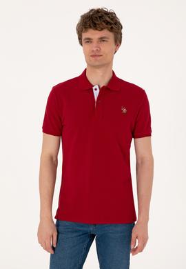 Erkek Slim Fit Polo Yaka Bordo Basic Tişört - 50310669076