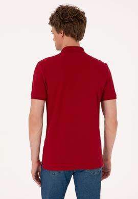 Erkek Slim Fit Polo Yaka Bordo Basic Tişört - 50310669076