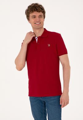 Erkek Slim Fit Polo Yaka Bordo Basic Tişört - 50310669076