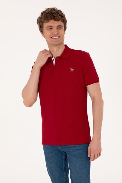 Erkek Slim Fit Polo Yaka Bordo Basic Tişört