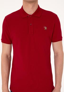 Erkek Slim Fit Polo Yaka Bordo Basic Tişört - 50310669076