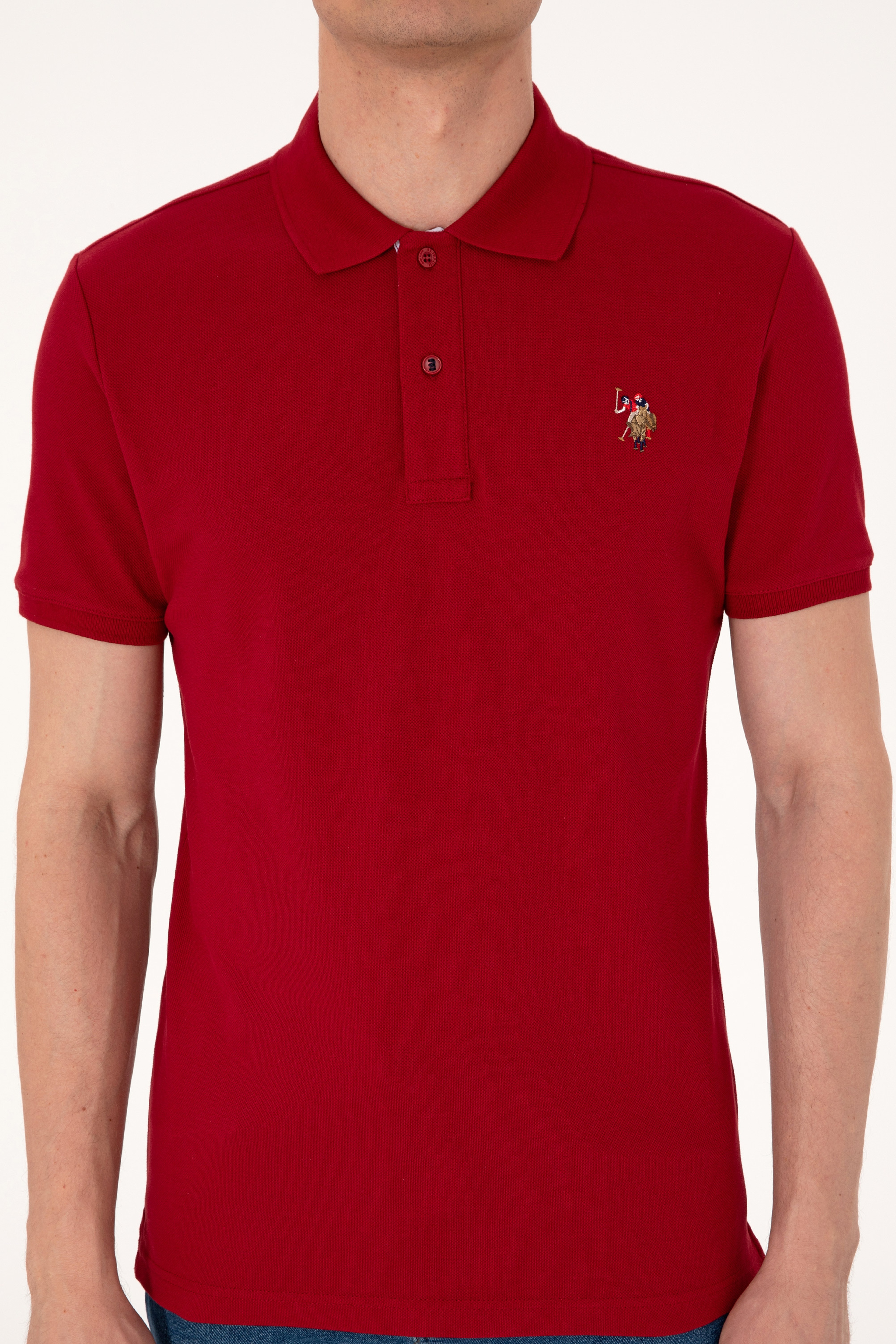 Erkek Slim Fit Polo Yaka Bordo Basic Tişört