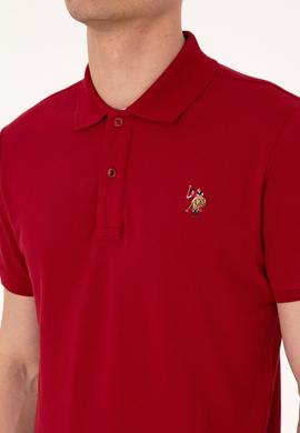 Erkek Slim Fit Polo Yaka Bordo Basic Tişört - 50310669076