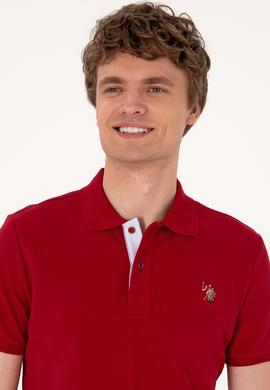 Erkek Slim Fit Polo Yaka Bordo Basic Tişört - 50310669076