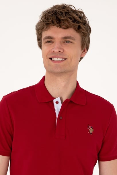 Erkek Slim Fit Polo Yaka Bordo Basic Tişört