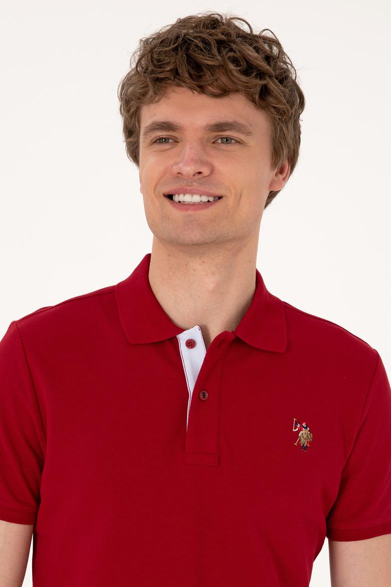 Erkek Slim Fit Polo Yaka Bordo Basic Tişört - 50310669076