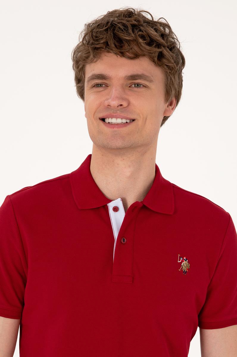 Erkek Slim Fit Polo Yaka Bordo Basic Tişört