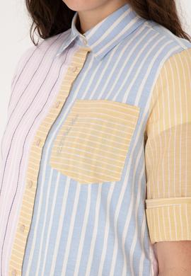 Kadın Pembe Çizgili Uzun Kollu Gömlek - 50299625002