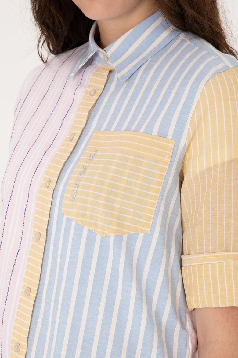 Kadın Pembe Çizgili Uzun Kollu Gömlek - 50299625002