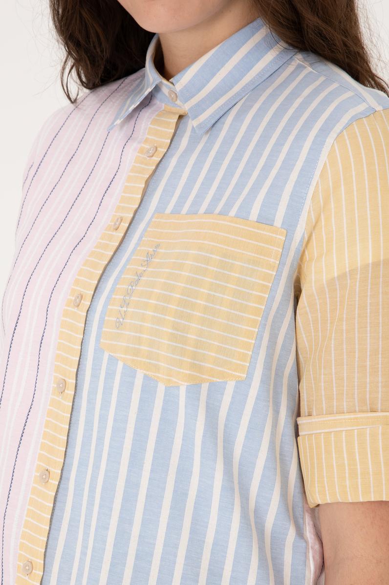 Kadın Pembe Çizgili Uzun Kollu Gömlek