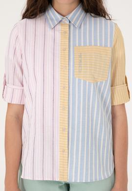 Kadın Pembe Çizgili Uzun Kollu Gömlek - 50299625002