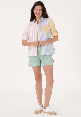 Kadın Pembe Çizgili Uzun Kollu Gömlek - 50299625002