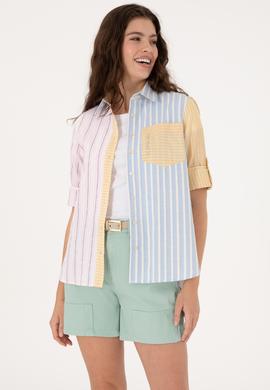 Kadın Pembe Çizgili Uzun Kollu Gömlek - 50299625002