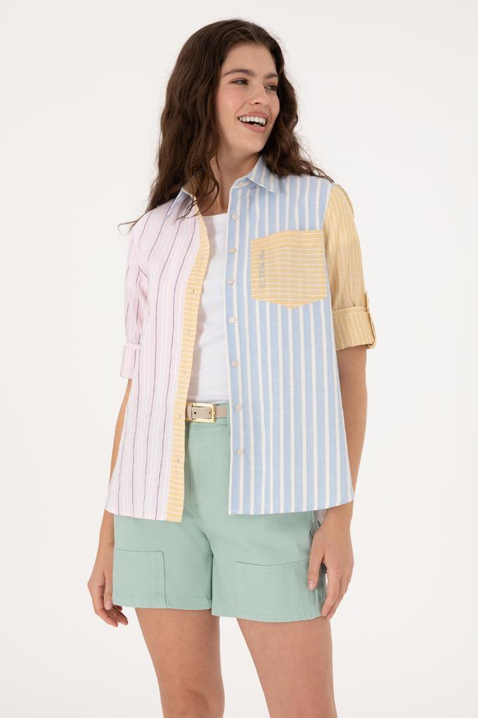 Kadın Pembe Çizgili Uzun Kollu Gömlek