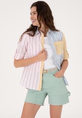 Kadın Pembe Çizgili Uzun Kollu Gömlek - 50299625002