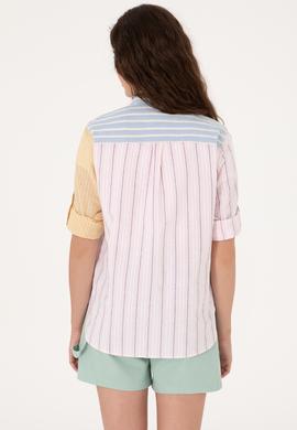 Kadın Pembe Çizgili Uzun Kollu Gömlek - 50299625002