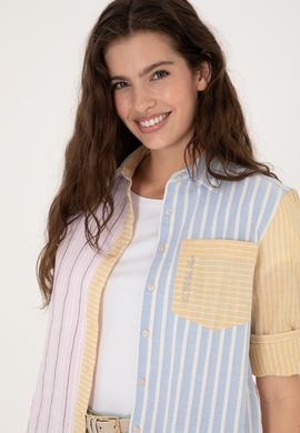 Kadın Pembe Çizgili Uzun Kollu Gömlek - 50299625002