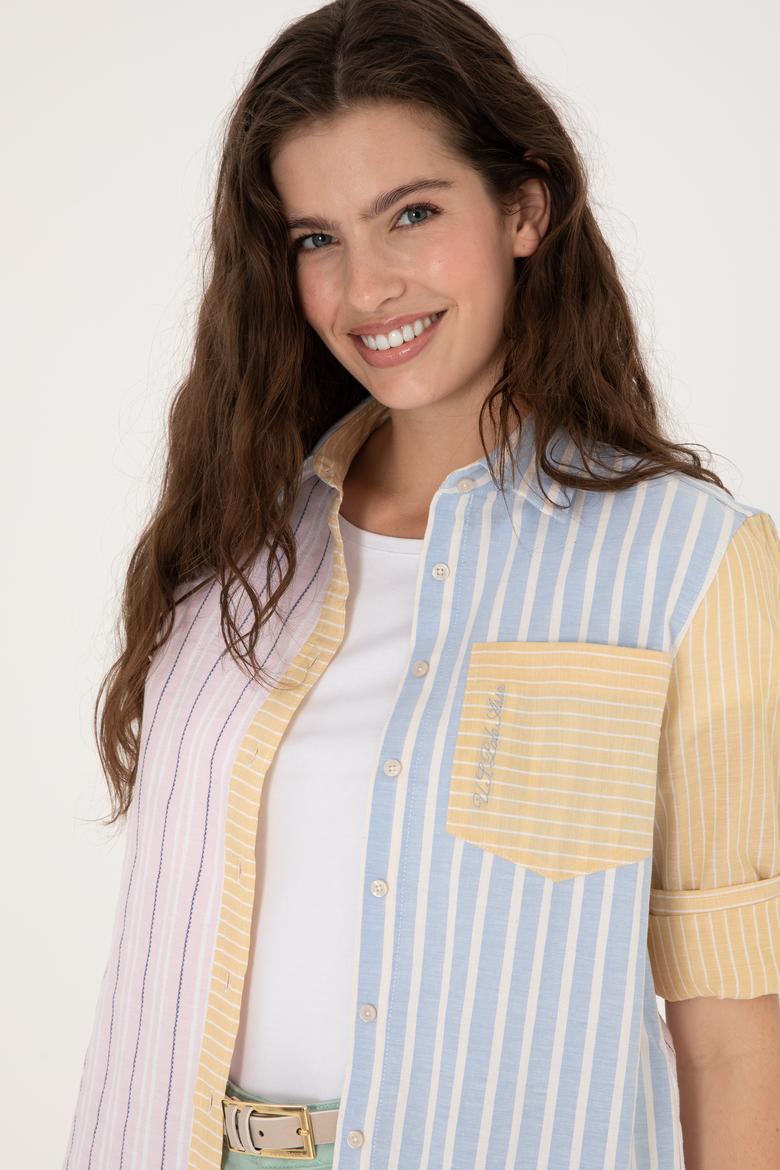 Kadın Pembe Çizgili Uzun Kollu Gömlek - 50299625002