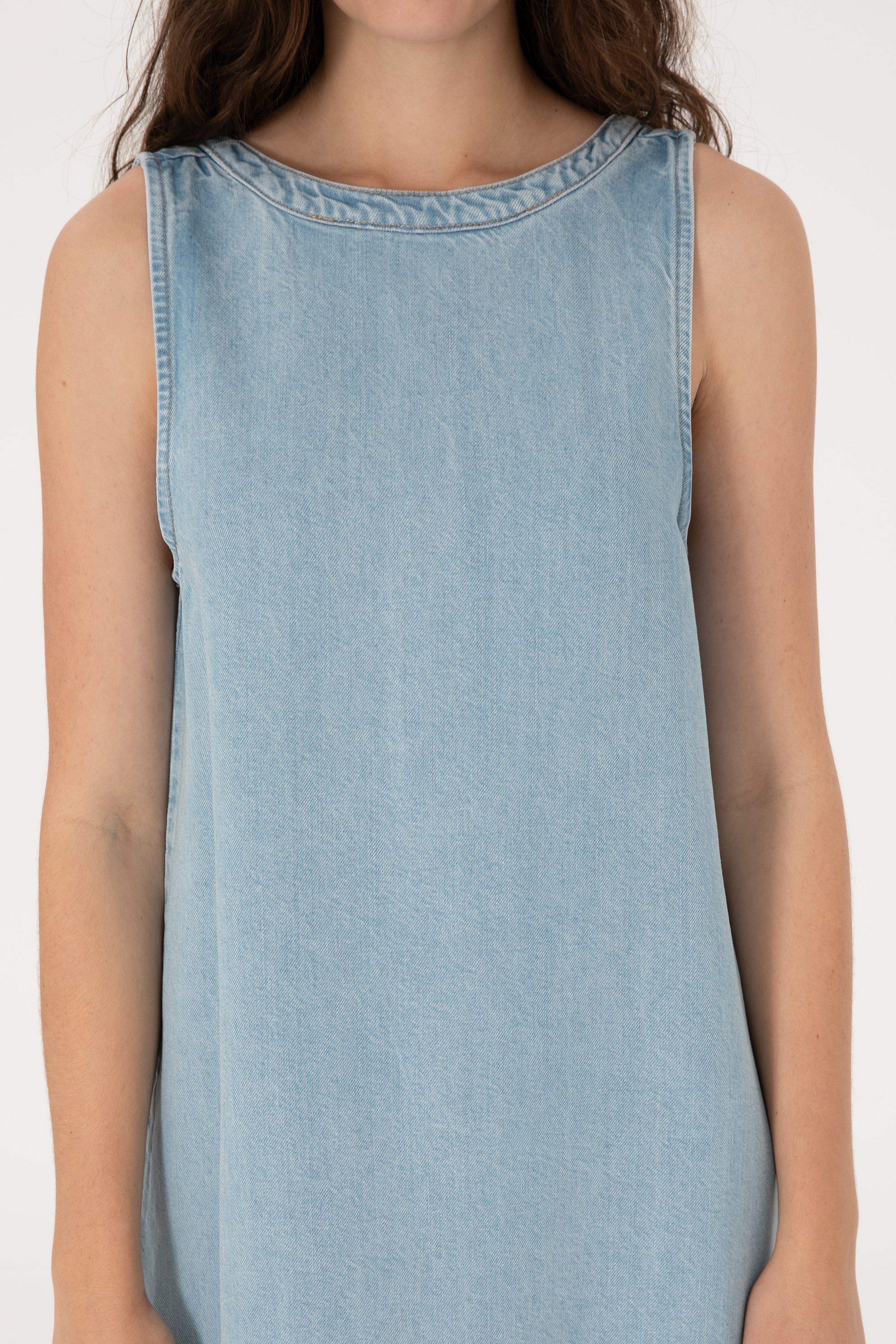 Kadın Açık Mavi Mini Boy Jean Elbise - Image 5