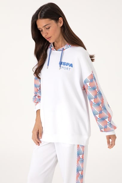 Kadın Beyaz Modal Karışımlı Kapüşonlu Sweatshırt