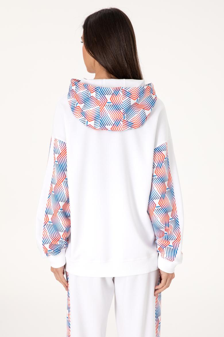 Kadın Beyaz Modal Karışımlı Kapüşonlu Sweatshırt - 50300694004