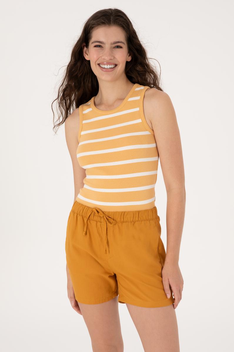 Kadın Turuncu Çizgili Kolsuz Bisiklet Yaka Tişört