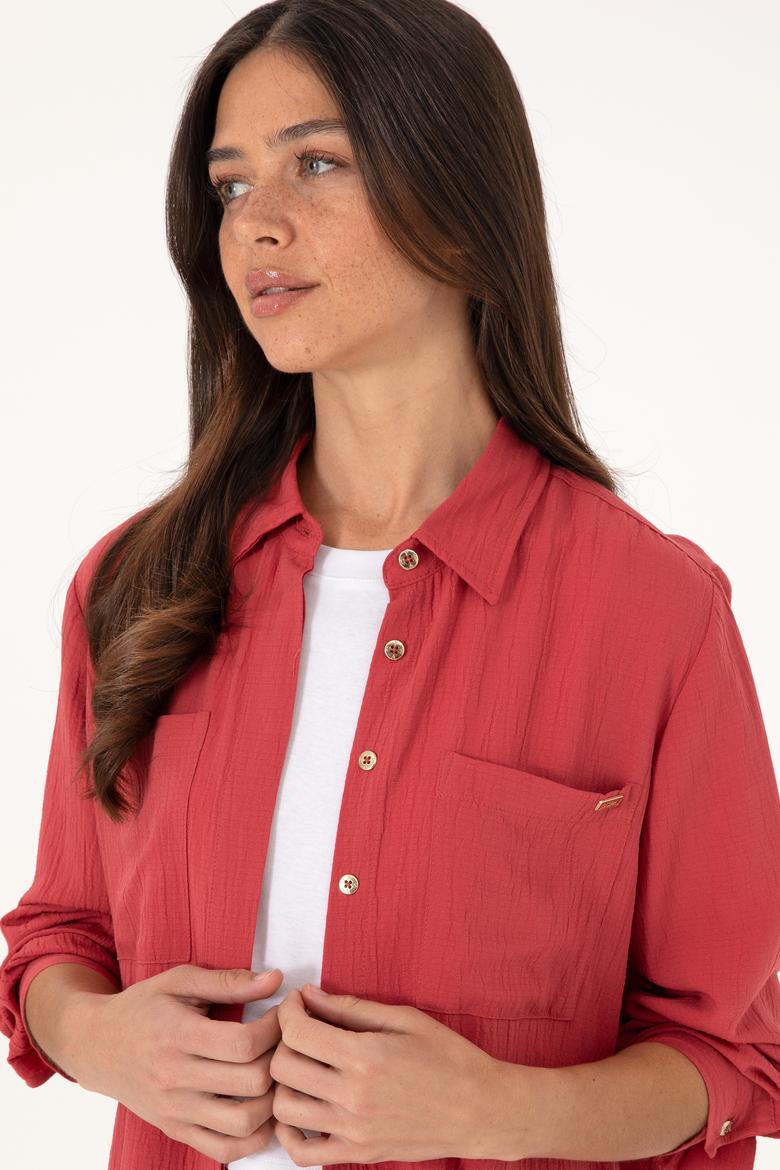 Kadın Vişne Uzun Kollu Tunik Gömlek - 50307672018