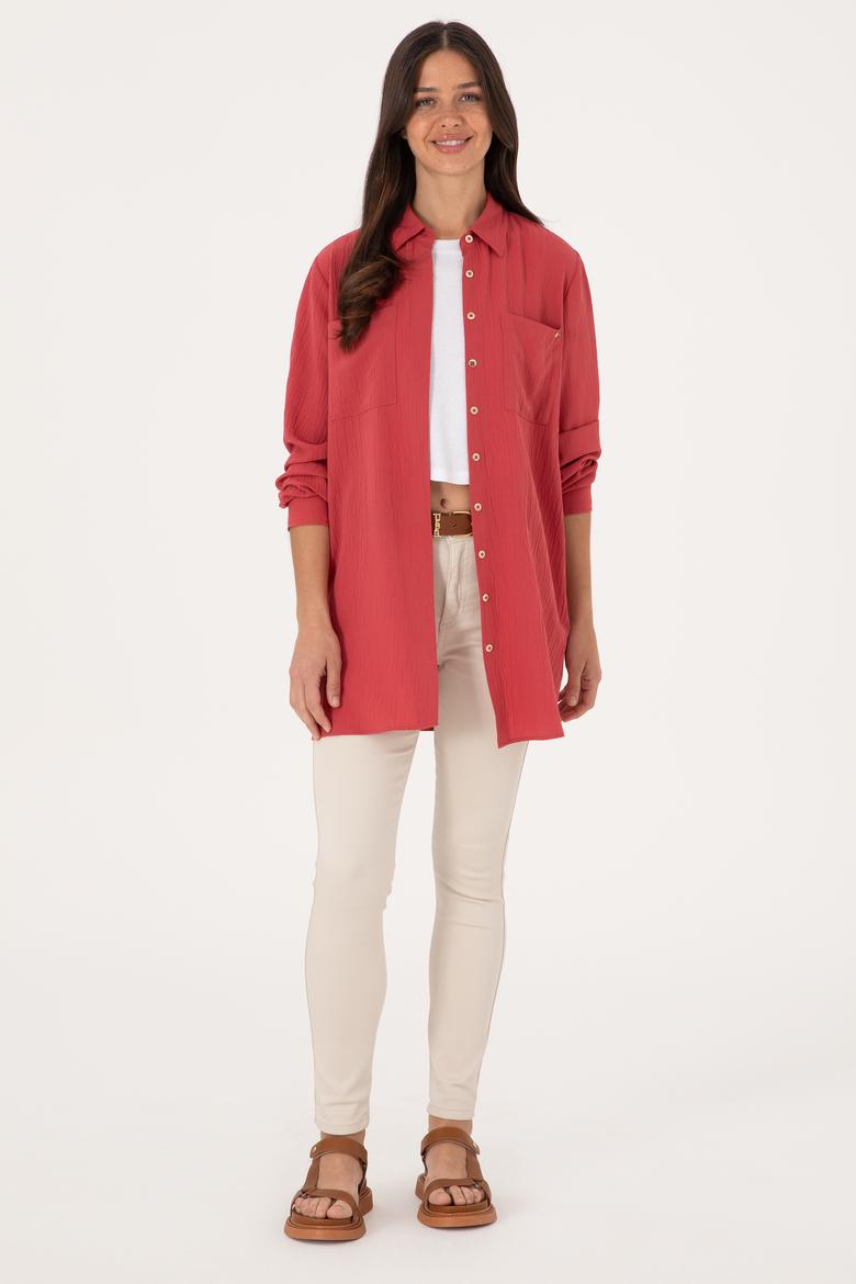 Kadın Vişne Uzun Kollu Tunik Gömlek - 50307672018