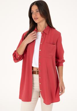 Kadın Vişne Uzun Kollu Tunik Gömlek - 50307672018