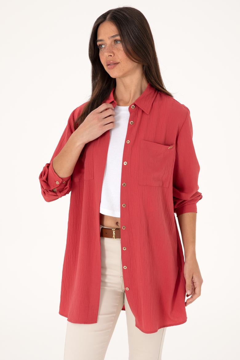 Kadın Vişne Uzun Kollu Tunik Gömlek - 50307672018