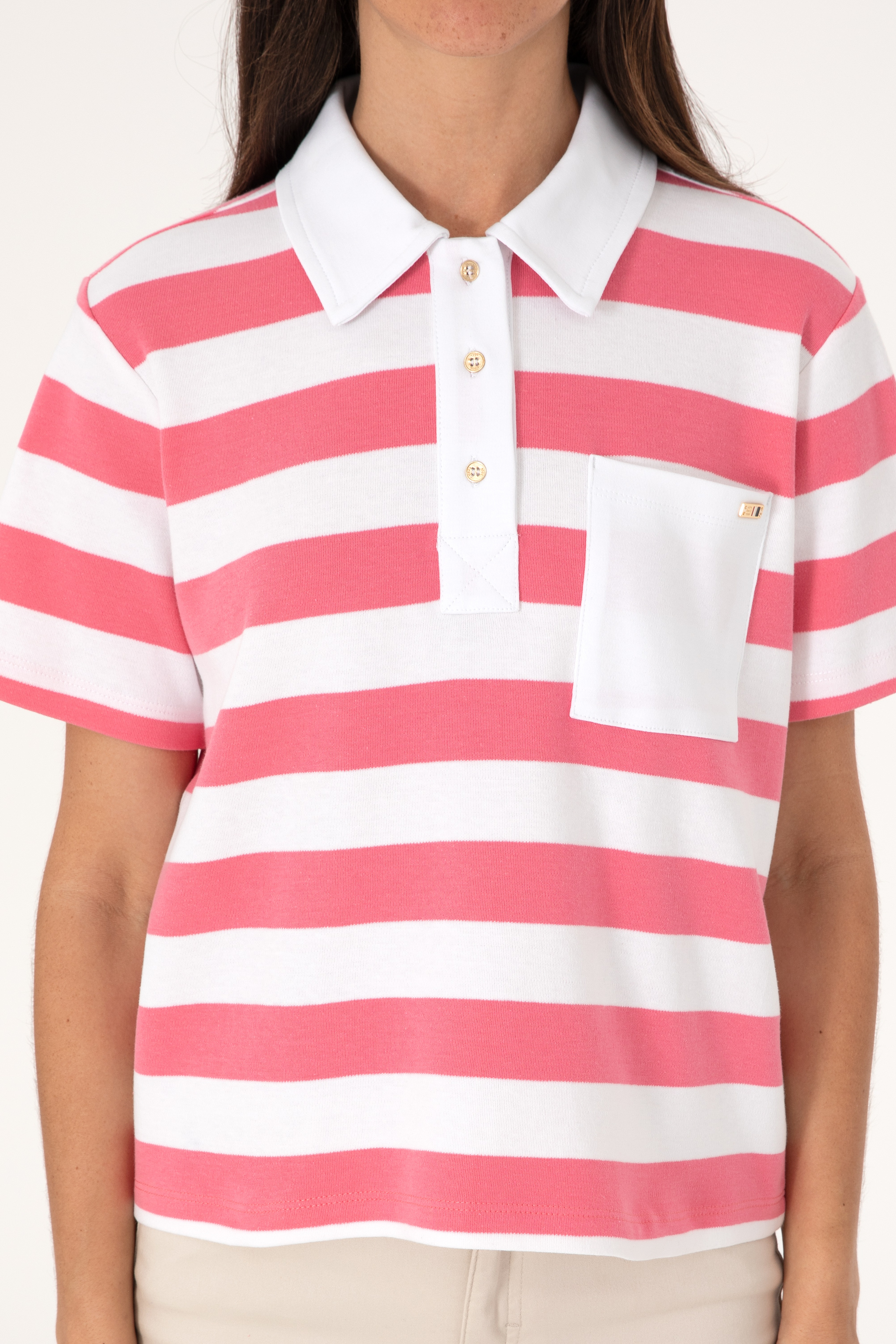 Kadın Pembe Cepli Polo Yaka Tişört - Image 6