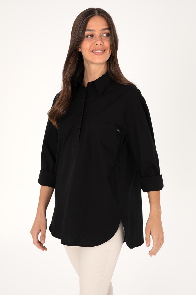 Kadın Siyah Uzun Kollu Gömlek - 50307666021