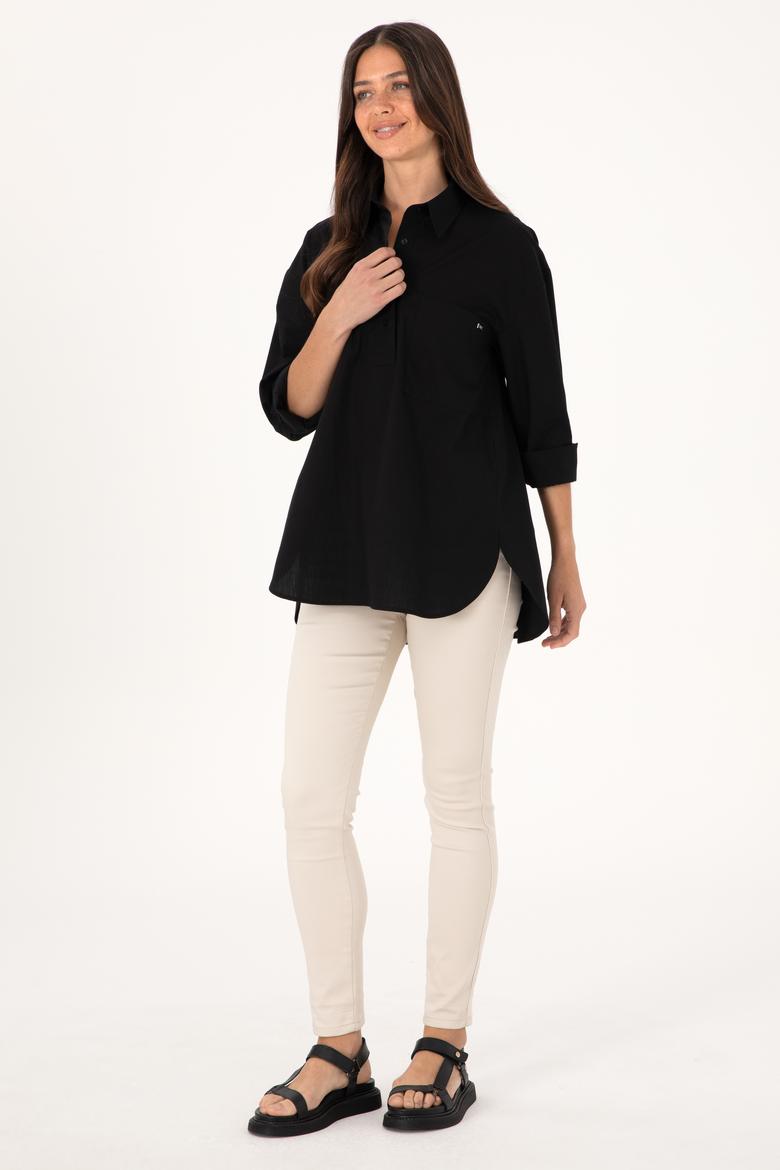 Kadın Siyah Uzun Kollu Gömlek - 50307666021