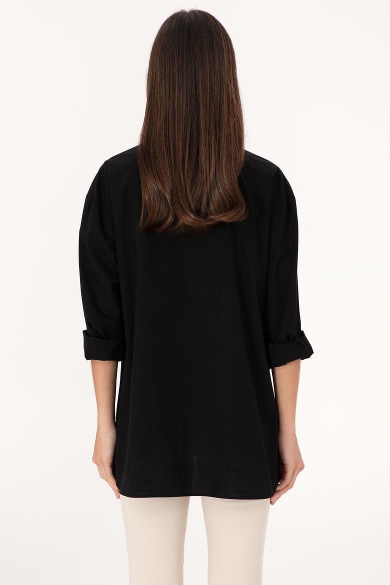 Kadın Siyah Uzun Kollu Gömlek - 50307666021