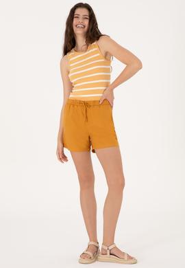 Kadın Hardal Dokuma Şort - 50300653029