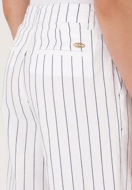 Kadın Beyaz Çizgili Loose Fit Kanvas Pantolon - 50300265020