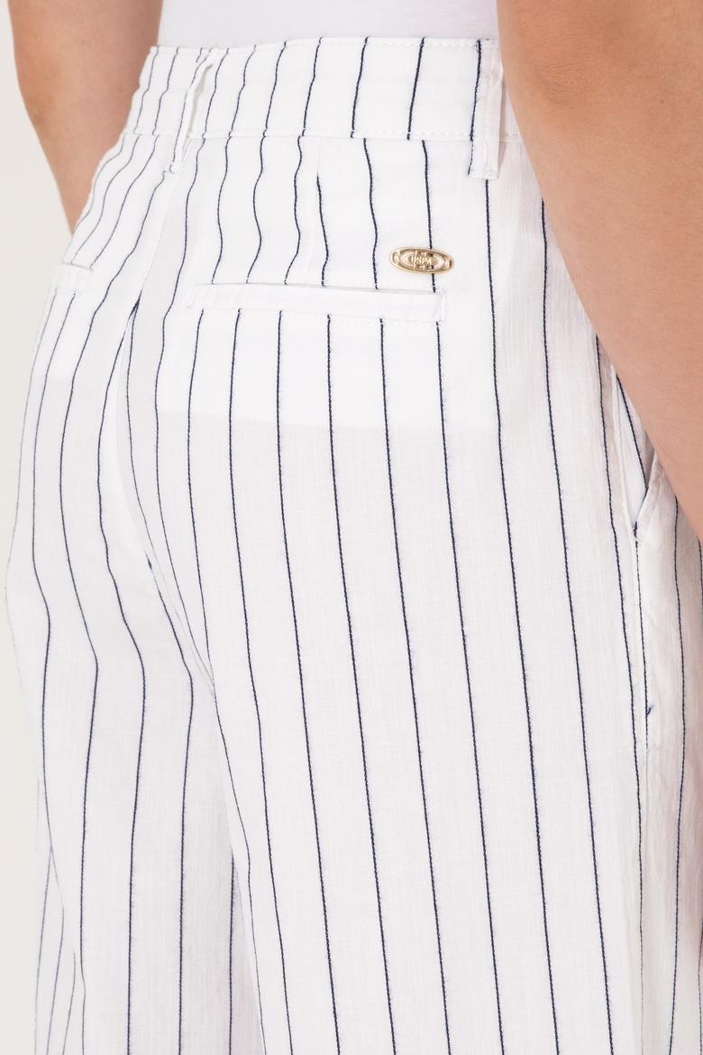Kadın Beyaz Çizgili Loose Fit Kanvas Pantolon - 50300265020