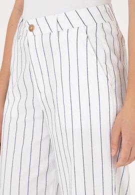 Kadın Beyaz Çizgili Loose Fit Kanvas Pantolon - 50300265020