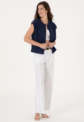 Kadın Beyaz Çizgili Loose Fit Kanvas Pantolon - 50300265020