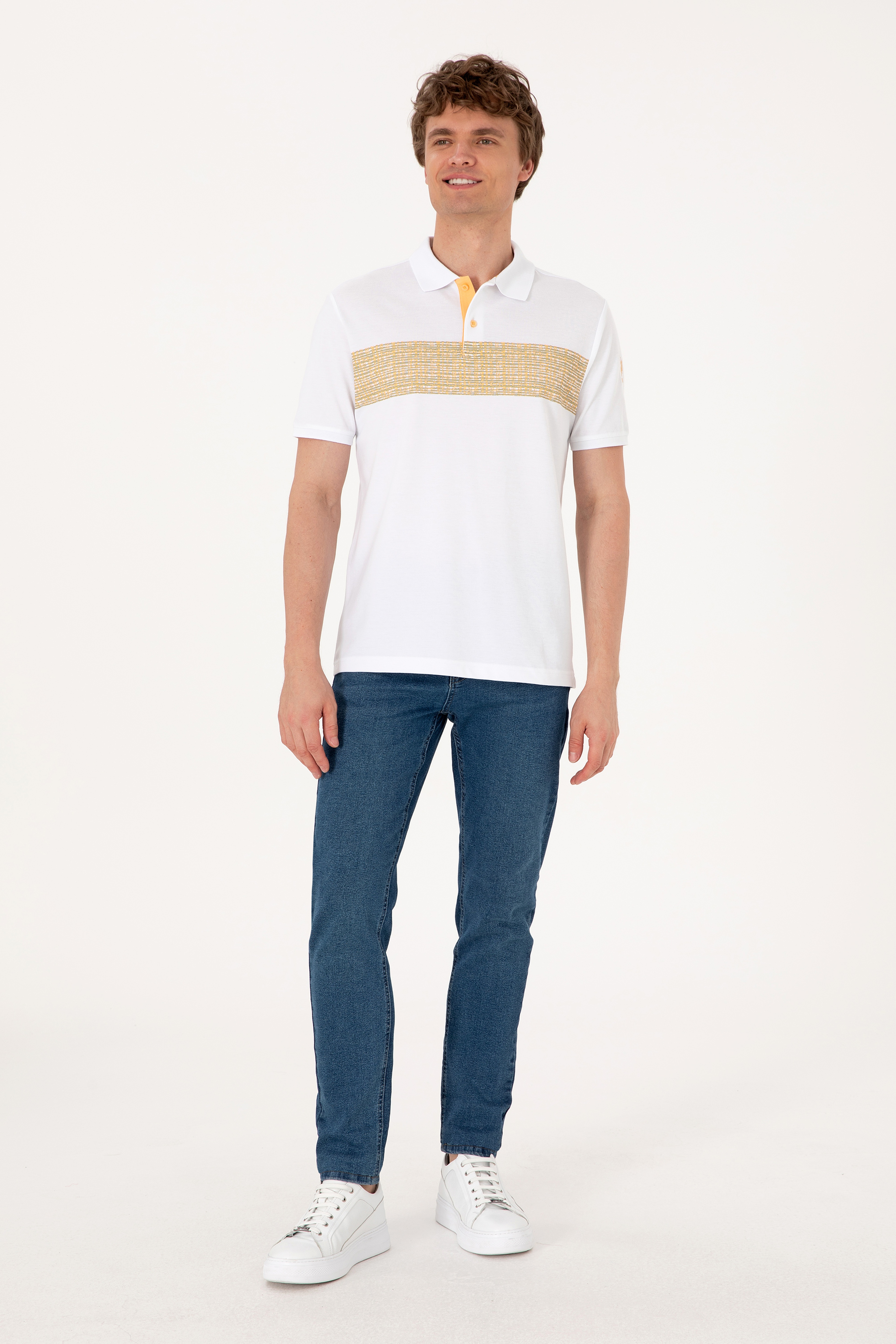Erkek Regular Fit Polo Yaka Beyaz Tişört - Image 4