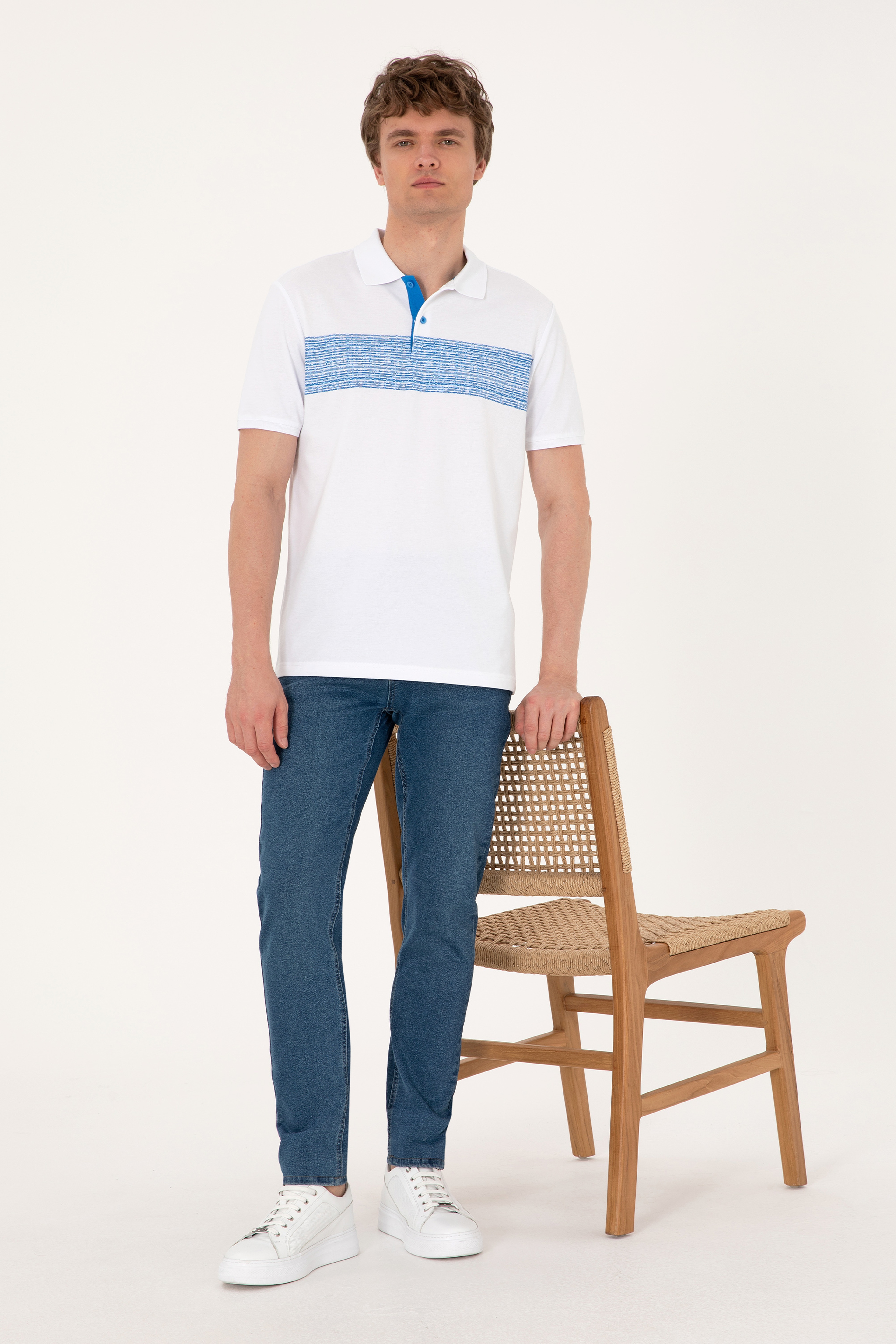 Erkek Regular Fit Polo Yaka Beyaz Tişört