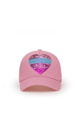 Kız Çocuk Pembe Payet Kalp İşlemeli Şapka - 50312315004