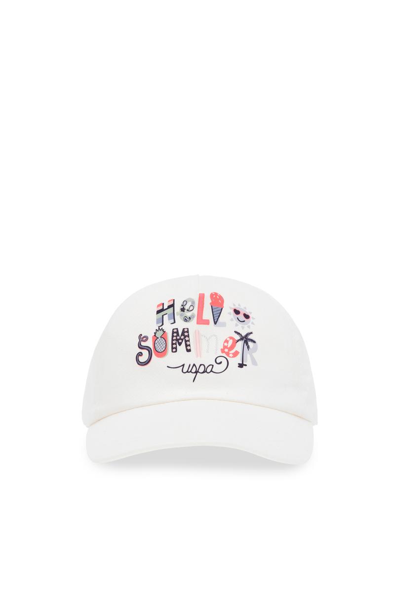 Kız Çocuk Krem Renkli Slogan Baskılı Baskılı Şapka